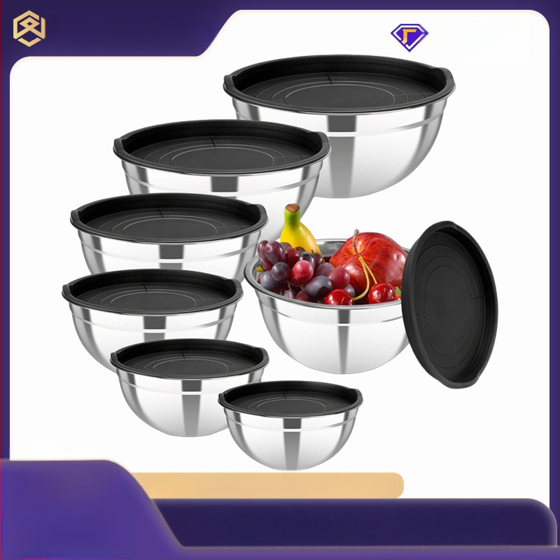 Σετ μπολ ανάμειξης από ανοξείδωτο ατσάλι με καπάκια, μοντέρνο μινιμαλιστικό στυλ, κατάλληλο για σαλάτες, χτύπημα αυγών και προετοιμασία για το ψήσιμο