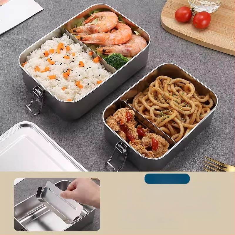 Pusdienu kārba no 304 nerūsējošā tērauda ar nodalījumiem, retro stils, ietilpība 800-1000 ml