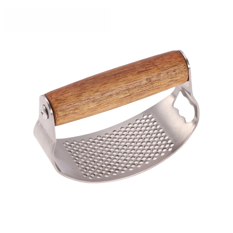 Πρέσα σκόρδου από ανοξείδωτο χάλυβα τύπου 430 με λαβή από ξύλο ακακίας, χειροκίνητη λειτουργία, μοντέρνος μινιμαλιστικός σχεδιασμός