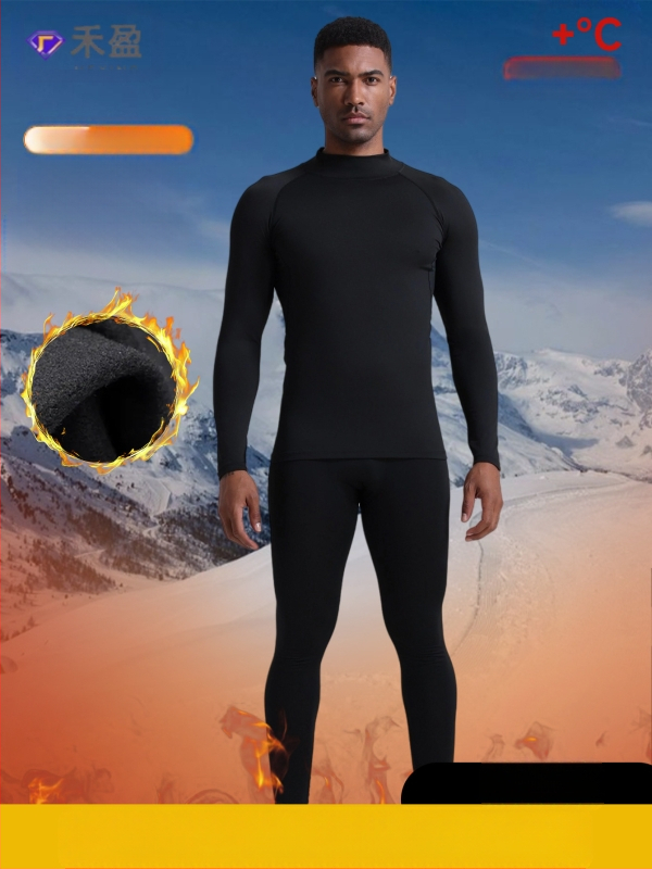 Ανδρικό χειμερινό σετ αθλητικών ρούχων για τρέξιμο και πεζοπορία με φλίς εσωτερικά – Θερμικό βασικό στρώμα, γρήγορο στέγνωμα, Πολυεστέρας/βινυλόν 91–95%, επένδυση από λινό 91–95%