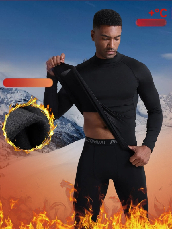 Ανδρικό χειμερινό σετ αθλητικών ρούχων για τρέξιμο και πεζοπορία με φλίς εσωτερικά – Θερμικό βασικό στρώμα, γρήγορο στέγνωμα, Πολυεστέρας/βινυλόν 91–95%, επένδυση από λινό 91–95%