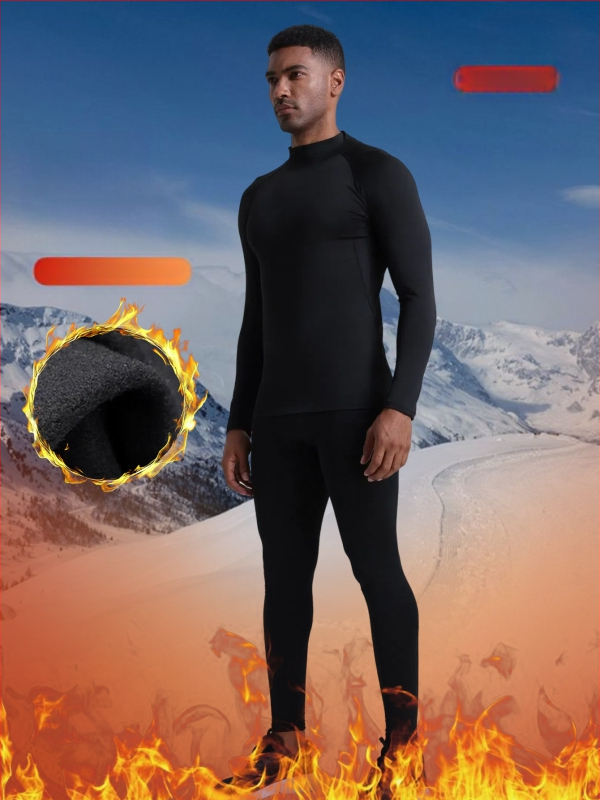 Ανδρικό χειμερινό σετ αθλητικών ρούχων για τρέξιμο και πεζοπορία με φλίς εσωτερικά – Θερμικό βασικό στρώμα, γρήγορο στέγνωμα, Πολυεστέρας/βινυλόν 91–95%, επένδυση από λινό 91–95%