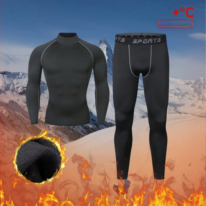 Ανδρικό χειμερινό σετ αθλητικών ρούχων για τρέξιμο και πεζοπορία με φλίς εσωτερικά – Θερμικό βασικό στρώμα, γρήγορο στέγνωμα, Πολυεστέρας/βινυλόν 91–95%, επένδυση από λινό 91–95%