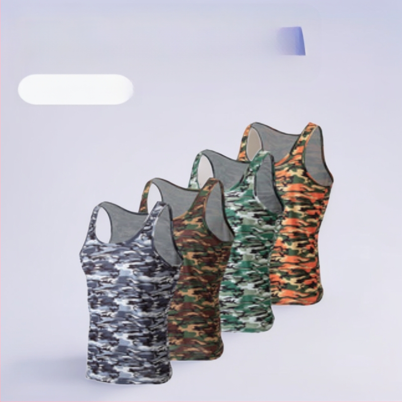 Спортен жилет за бягане — камуфлажен принт, тънък Ice Silk дишащ плат, без ръкави, свободен силует, 100% полиестер