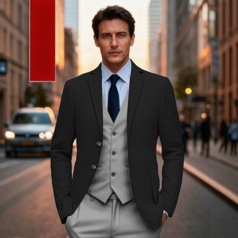 Ανδρικό σακάκι Slim Fit με πέτο, μονόχρωμο, τσέπες 3D patch, κανονικό μήκος