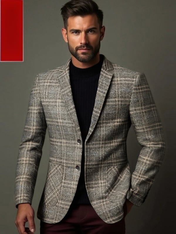 Casual καρό Slim-Fit Μπλέιζερ — Λάπελ, Μονόμπορτ, Στυλ Μετακίνησης