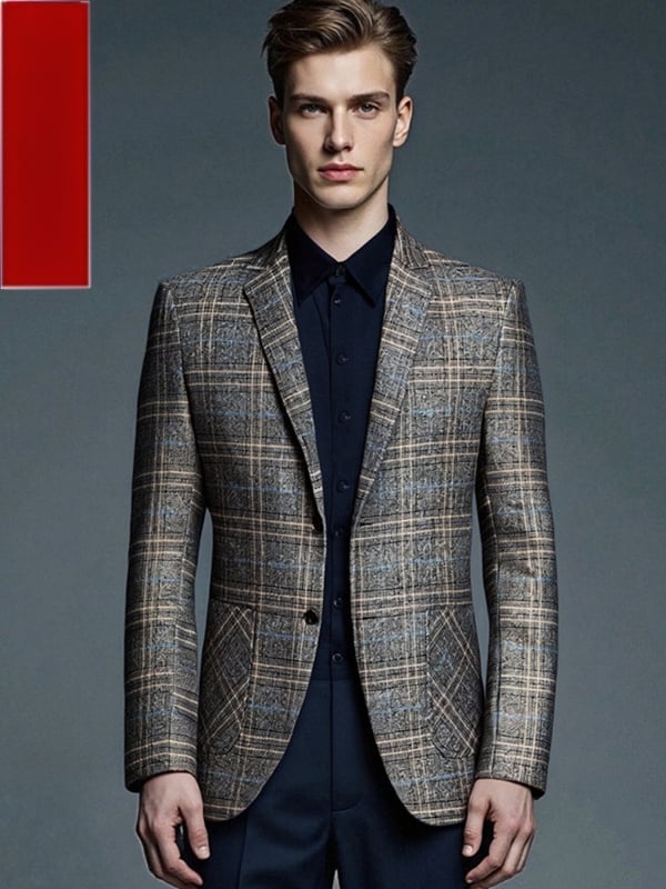 Αμερικανικού στυλ ανδρικό σακάκι καρό, slim-fit, πέτο, μονοκουμπωτο, πολυεστέρας