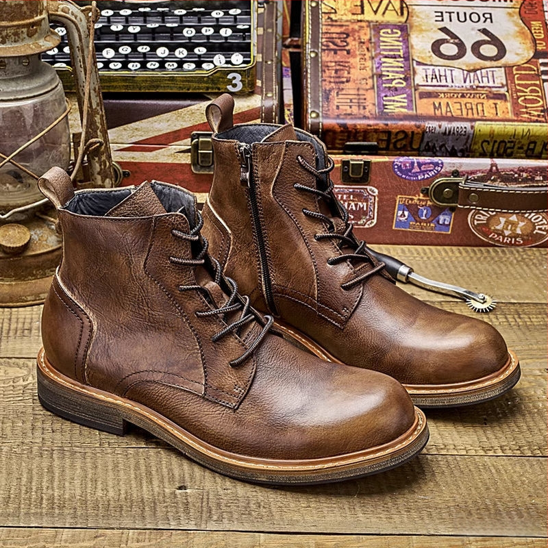 Δερμάτινα μποτάκια σε Κορεάτικο στυλ με μεσαίο ύψος και φαρδιά σόλα, επάνω από microfiber δέρμα, εσωτερικό και πάτος microfiber, ανδρικά