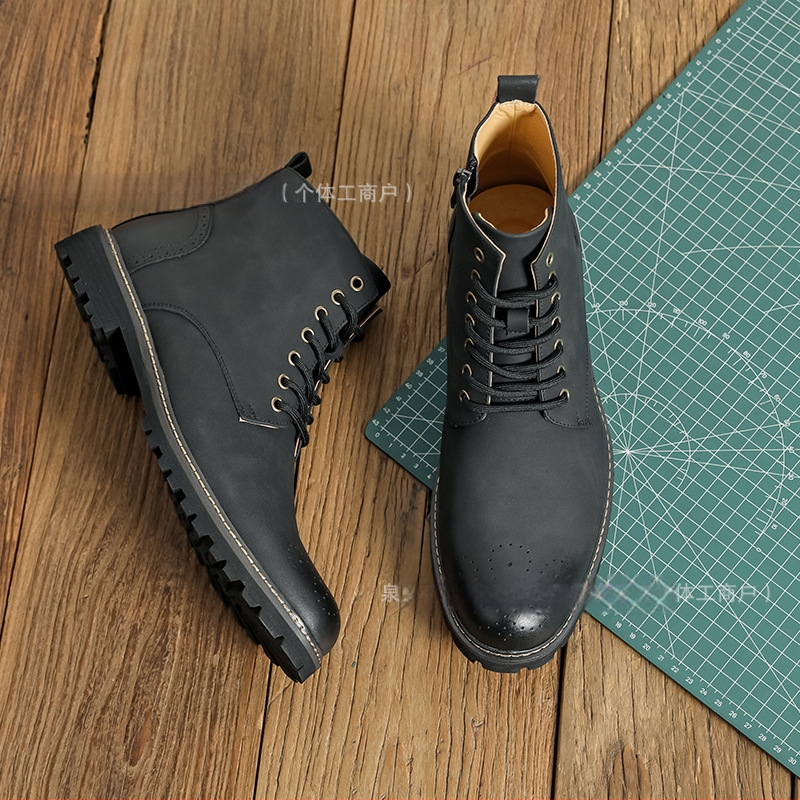 Ανδρικά μποτάκια Martin από PU με μυτερό δάχτυλο, πλαϊνό φερμουάρ, μεσαίο ύψος, PU επάνω μέρος και καουτσούκ σόλα