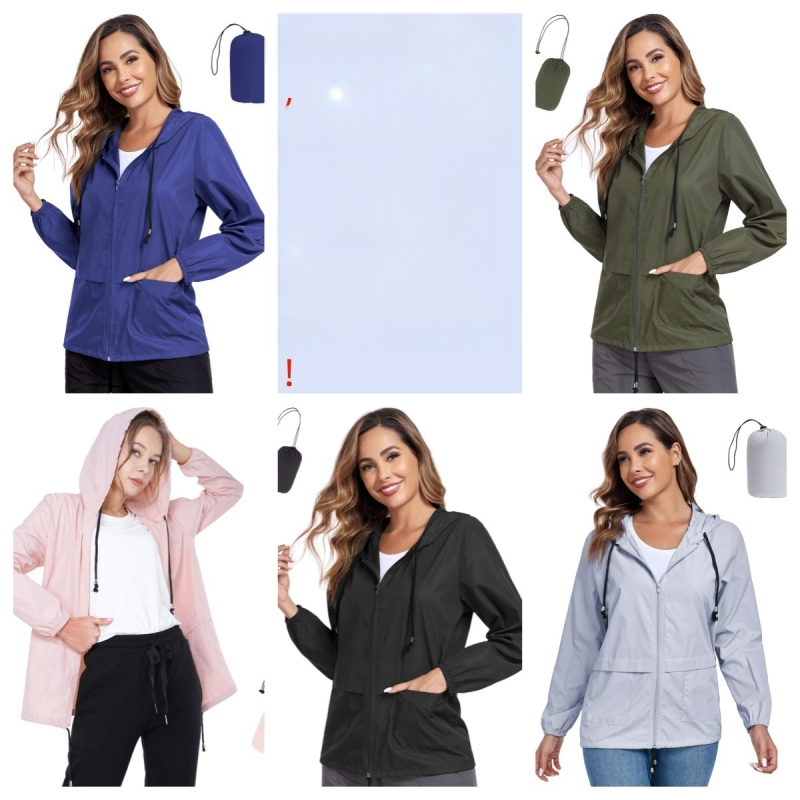 Moteriška Slim-Fit užtrauktukinė striukė su gobtuvu, lengva lietaus striukė, poliesterio-elastano mišinys, lauko žygiams