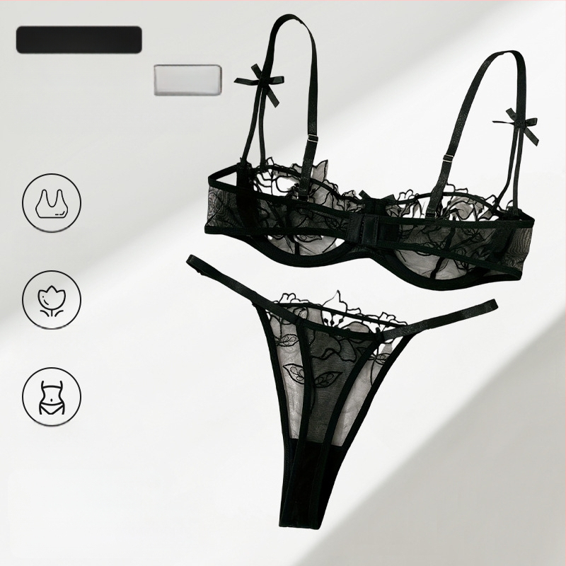 Krūštura komplekts ar izgriezumu mežģīnei, Push-Up, 3/4 kauss, fiksēti dubultie siksniņas, muguras aizdare