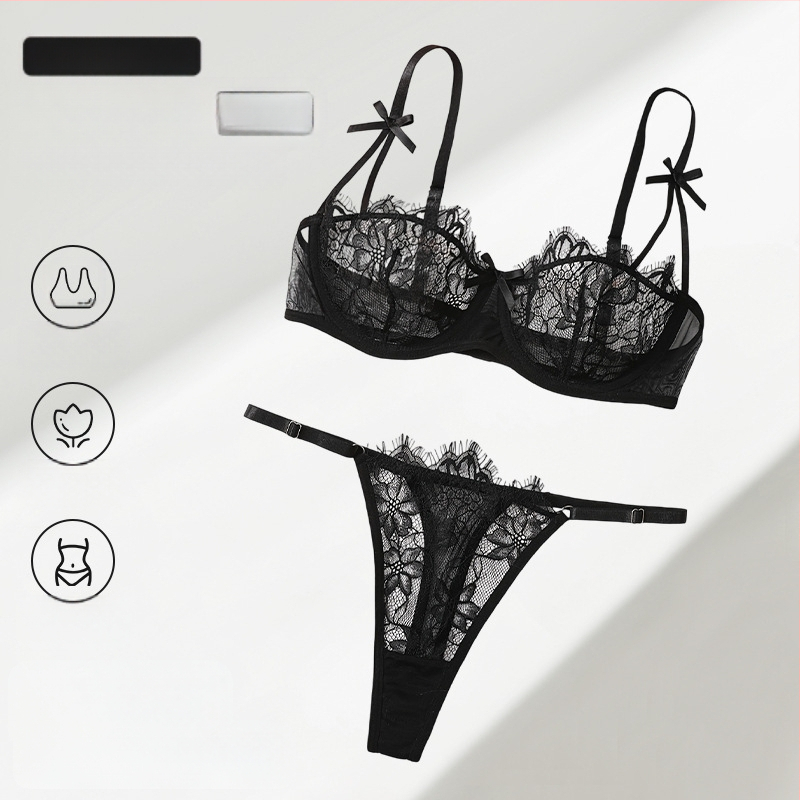 Krūštura komplekts ar tīklu mežģīnēm, Push-Up, 3/4 kauss, fiksētas dubultās siksnas, poliesterā audums