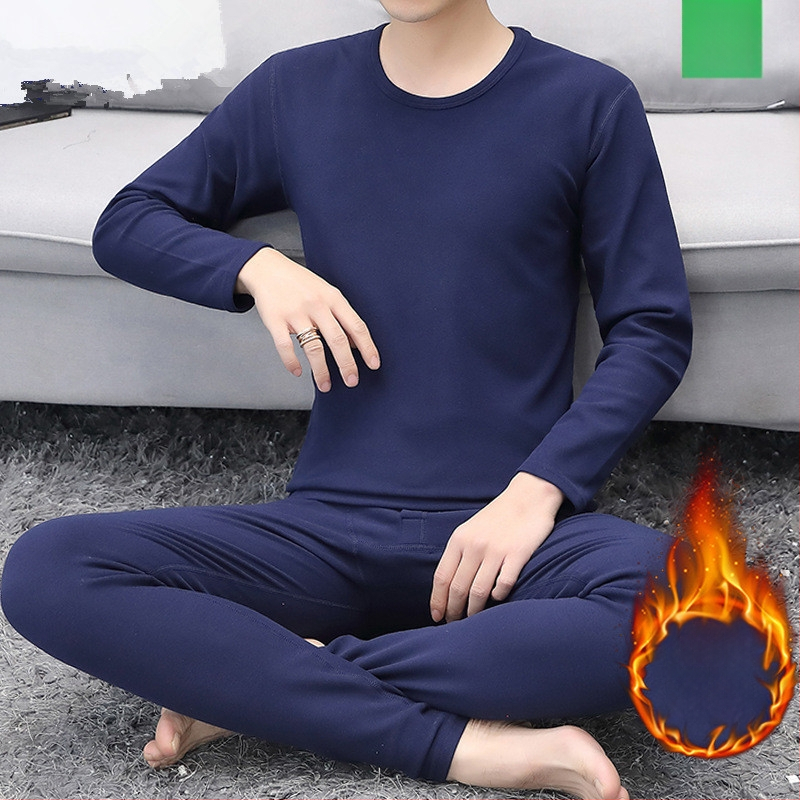 Vyrų terminis komplektas su pūkine vidine danga, pusaukštos kaklo linijos, ilgomis rankovėmis ir kelnėmis, vienos spalvos, vidutinio svorio 181–200 g/m²