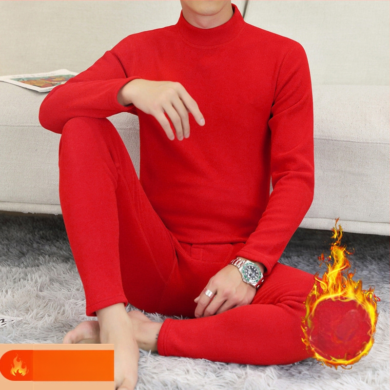 Vyrų terminis komplektas su pūkine vidine danga, pusaukštos kaklo linijos, ilgomis rankovėmis ir kelnėmis, vienos spalvos, vidutinio svorio 181–200 g/m²