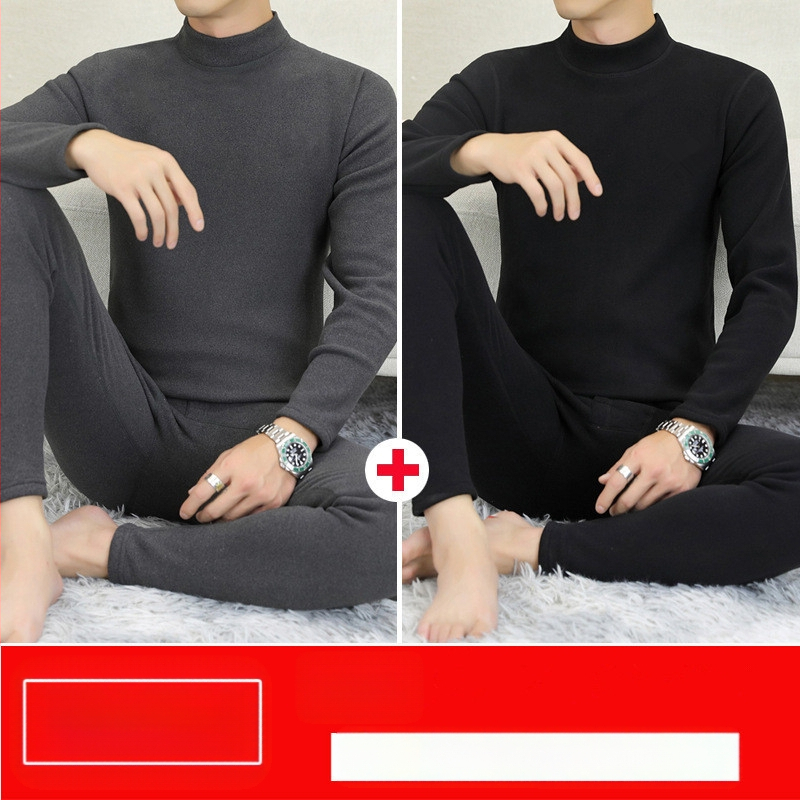 Vyrų terminis komplektas su pūkine vidine danga, pusaukštos kaklo linijos, ilgomis rankovėmis ir kelnėmis, vienos spalvos, vidutinio svorio 181–200 g/m²