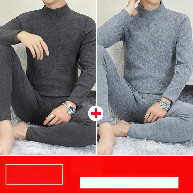 Vyrų terminis komplektas su pūkine vidine danga, pusaukštos kaklo linijos, ilgomis rankovėmis ir kelnėmis, vienos spalvos, vidutinio svorio 181–200 g/m²