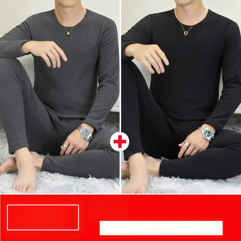 Vyrų terminis komplektas su pūkine vidine danga, pusaukštos kaklo linijos, ilgomis rankovėmis ir kelnėmis, vienos spalvos, vidutinio svorio 181–200 g/m²