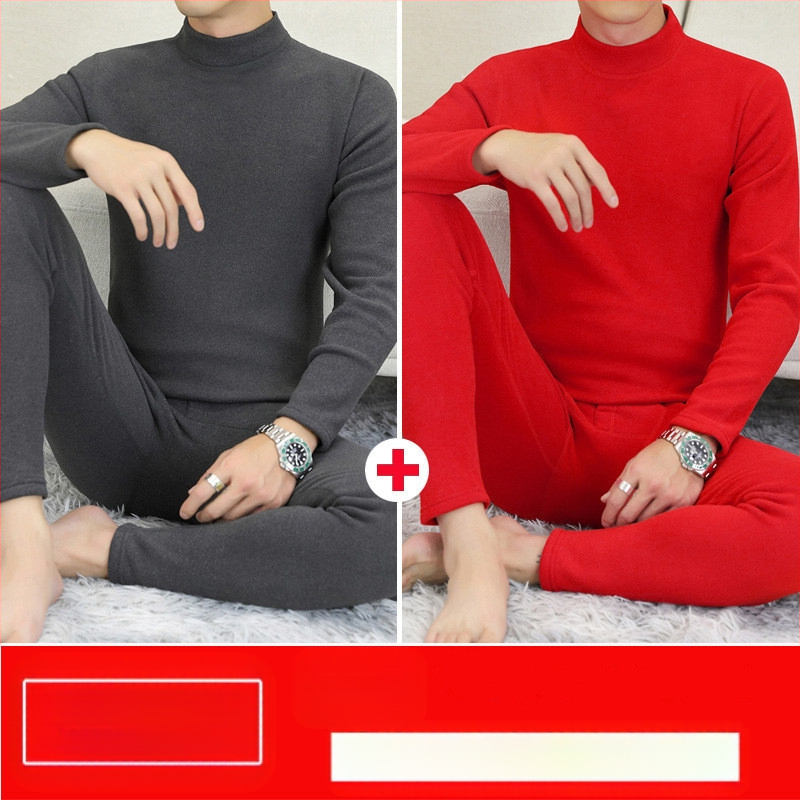 Vyrų terminis komplektas su pūkine vidine danga, pusaukštos kaklo linijos, ilgomis rankovėmis ir kelnėmis, vienos spalvos, vidutinio svorio 181–200 g/m²