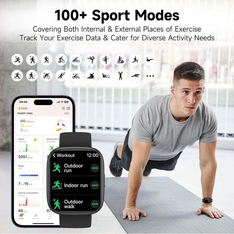 Išmanusis laikrodis su AMOLED ekranu, Bluetooth skambučiai, širdies ritmo stebėjimas, miego stebėjimas, žingsnių skaitiklis
