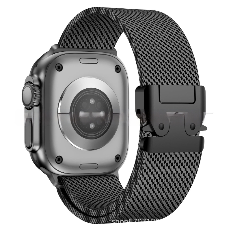 Metalinė Milanėzės juosta Apple Watch Ultra 2 su magnetiniu užsegimu ir parašiutinės sagties