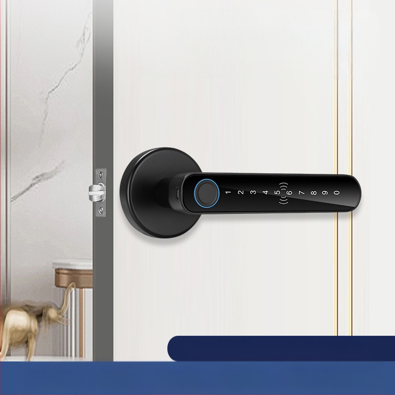 Έξυπνο κλείδωμα πόρτας εσωτερικών θυρών SS-DZL με βιομετρικό αποτύπωμα, κωδικό πρόσβασης και κλειδί; αποθήκευση 100 αποτυπωμάτων, >100000 κύκλοι ξεκλειδώματος, σάρωση <0,5 s, τροφοδοσία DC, εύρος λειτουργίας -10°C έως 60°C