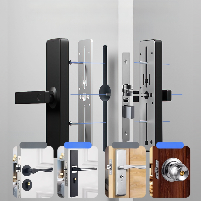 Viedā durvju slēdzene iekšējām koka durvīm ar pirksta nospiedumu, plaukstas nospiedumu, paroli, sejas atpazīšanu un attālinātu atslēgu; panelis no alumīnija sakausējuma