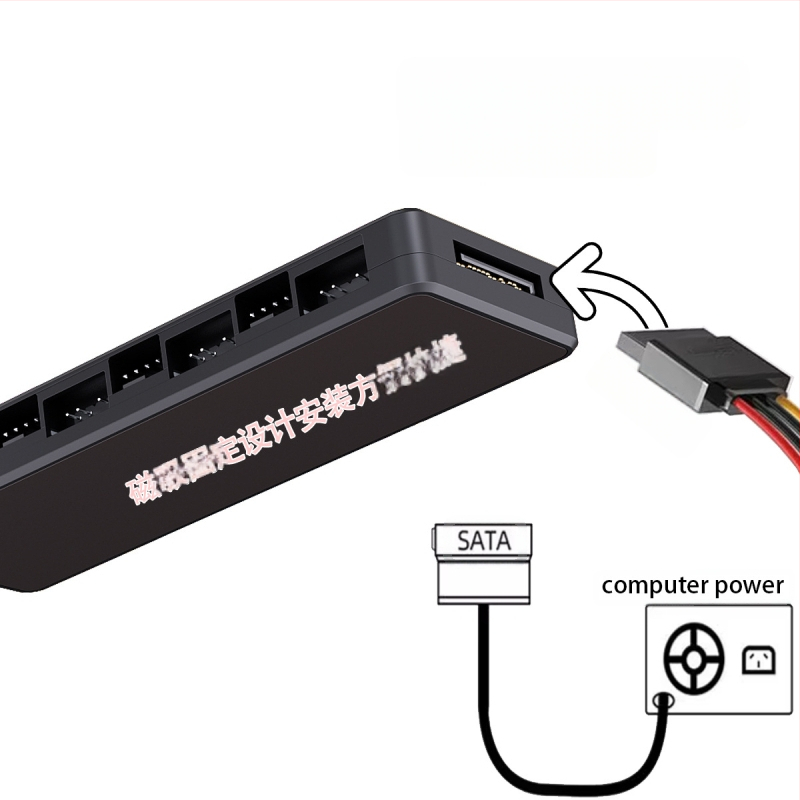 ARGB хъб и PWM двоен хъб за вентилатори в компютърен корпус, поддържа 8 вентилатора, PWM контрол на скоростта, ARGB синхронизация, модел LP-8P-HUB