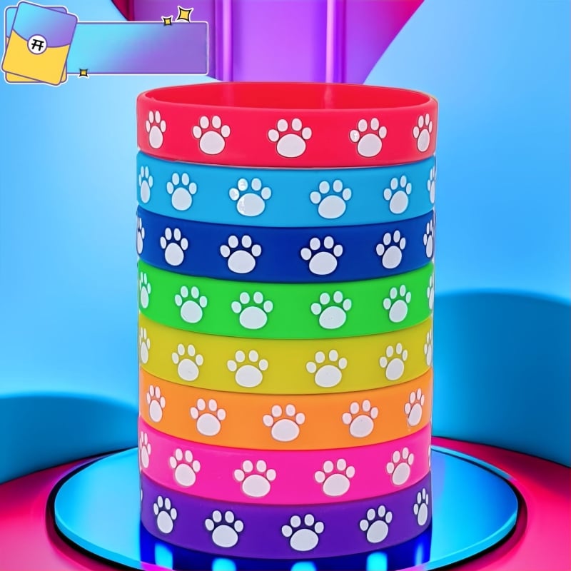 Силиконови гривни с печат на кучешка лапа, карикатурни унисекс гривни, кръгъл модел, плоско принтиране, декоративни бижута