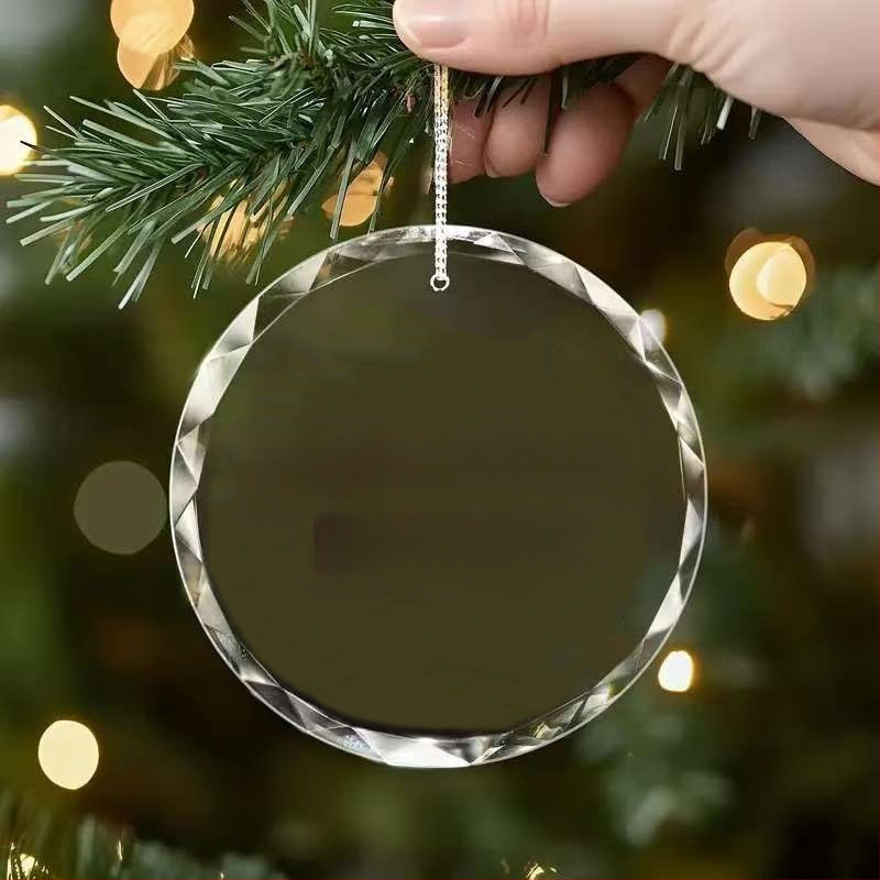 Kristāla stikla Ziemassvētku eglītei ar fotogrāfiju karājošu ornamentu — mūsdienīgs minimālisma stils, ģeometriska forma, Inate Crystal