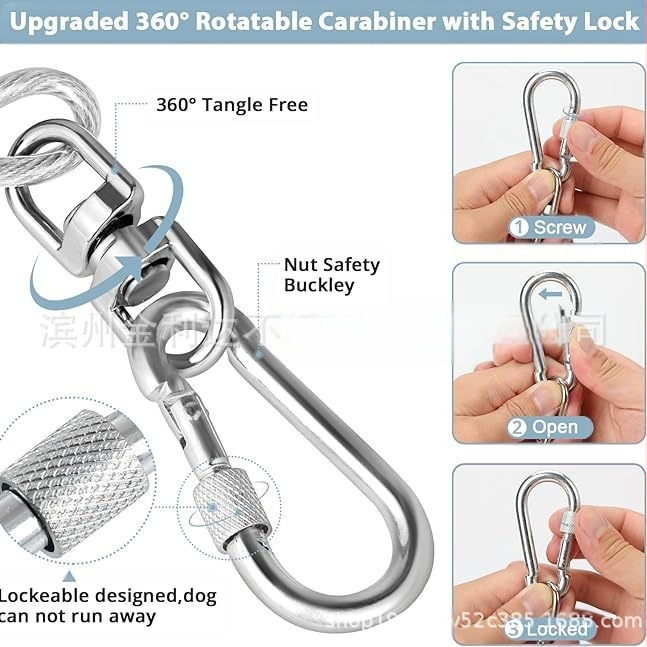 Jinlida неръждаема стомана каишка за домашни любимци с въртяща се халка, тежка за къмпинг на открито, универсално приложение
