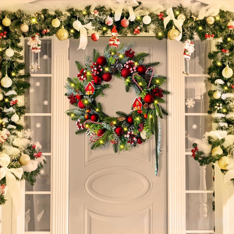 Коледен венец с камбанки – пластмасов, ръчно изработен, американски стил, код HJ-32