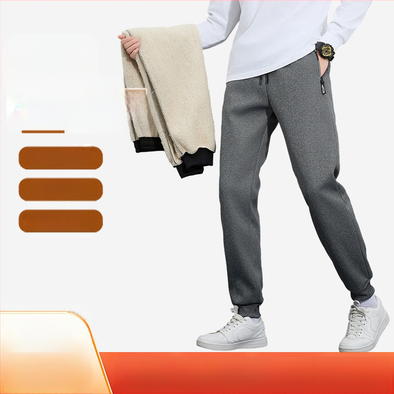 Ανδρικά παντελόνια τζόγκερ με επένδυση φλίς για τον χειμώνα, χαλαρή γραμμή, μέση μεσαίου ύψους, 100% πολυεστέρας