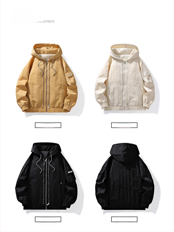 Jachetă bărbătească cu glugă – mâneci lungi, stil retro aviator, țesătură ușoară din amestec fibră metalică, poliester