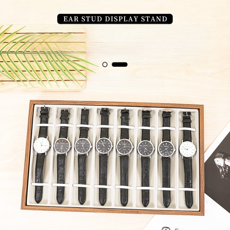 Ξύλινος ενιαίος δίσκος αποθήκευσης ρολογιών με 8 θέσεις, premium αίσθηση, περίβλημα από μασίφ ξύλο, ένα επίπεδο, κατασκευή με συγκόλληση