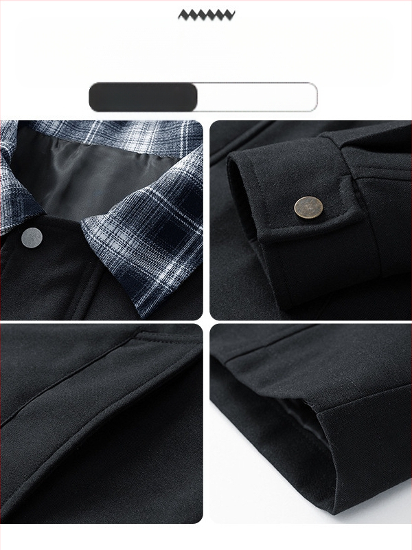 Jachetă de bărbați, lungime medie, patchwork în carouri, guler rabat, fermoar frontal, buzunare laterale