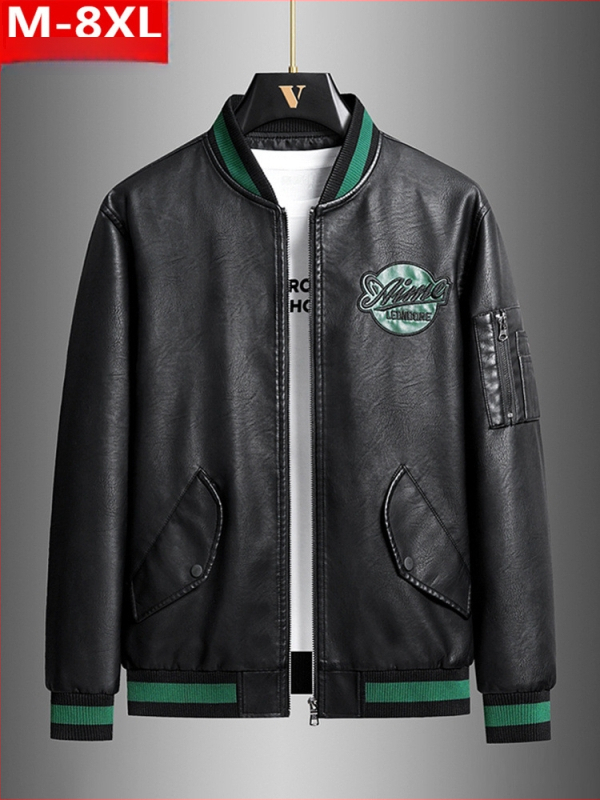 PU ādas jaka ar stāvošu apkakli, rāvējslēdzējs, kabatas ar vāciņiem, poliesteru odere, brīvs piegriezums, pavasaris–rudens