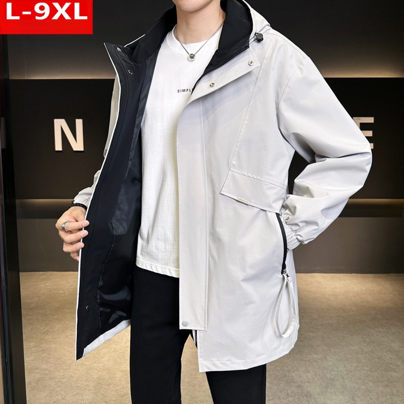 Jachetă bărbătească cu glugă, croială lejeră, lungime medie, fermoar, 100% poliester, pentru primăvară și toamnă