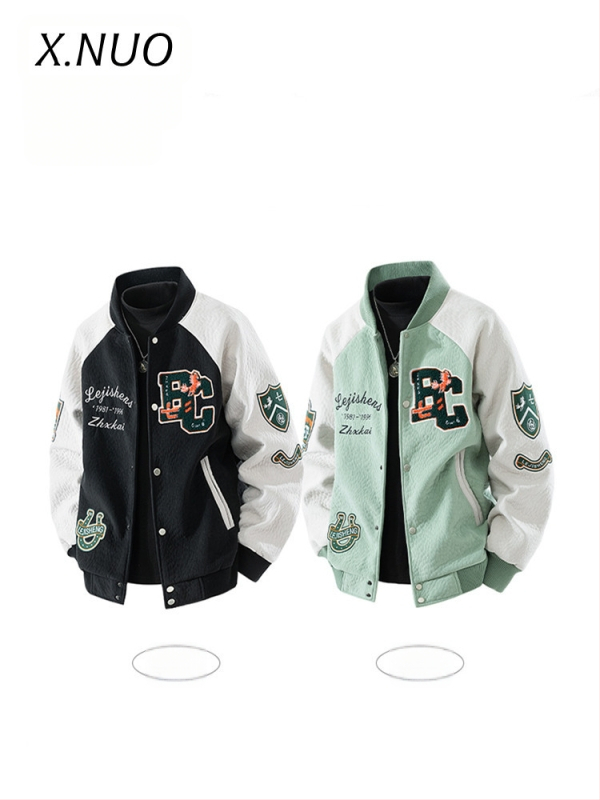 Мъжко бейзболно яке от велурено флисе с бродирани емблеми и апликации, 95% полиестер тъкан, подплата полиестер, смес от химически влакна, карикатурен модел