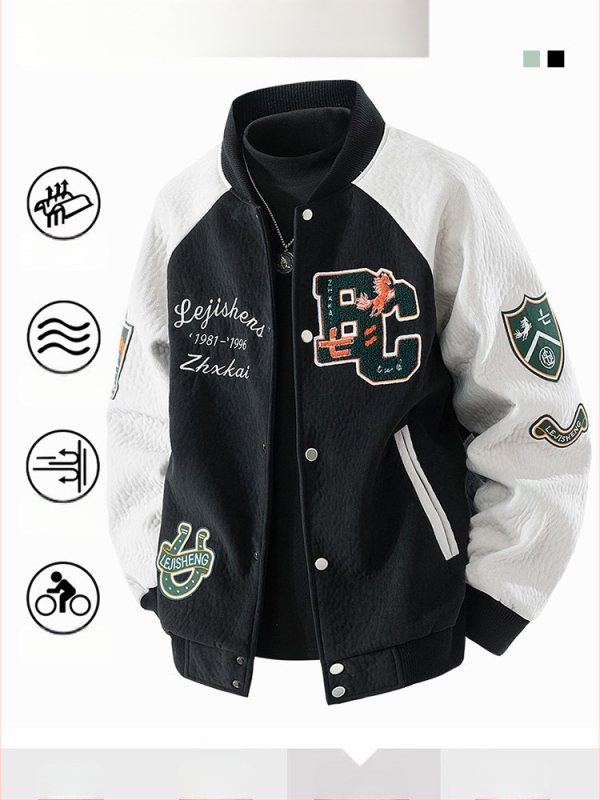 Мъжко бейзболно яке от велурено флисе с бродирани емблеми и апликации, 95% полиестер тъкан, подплата полиестер, смес от химически влакна, карикатурен модел