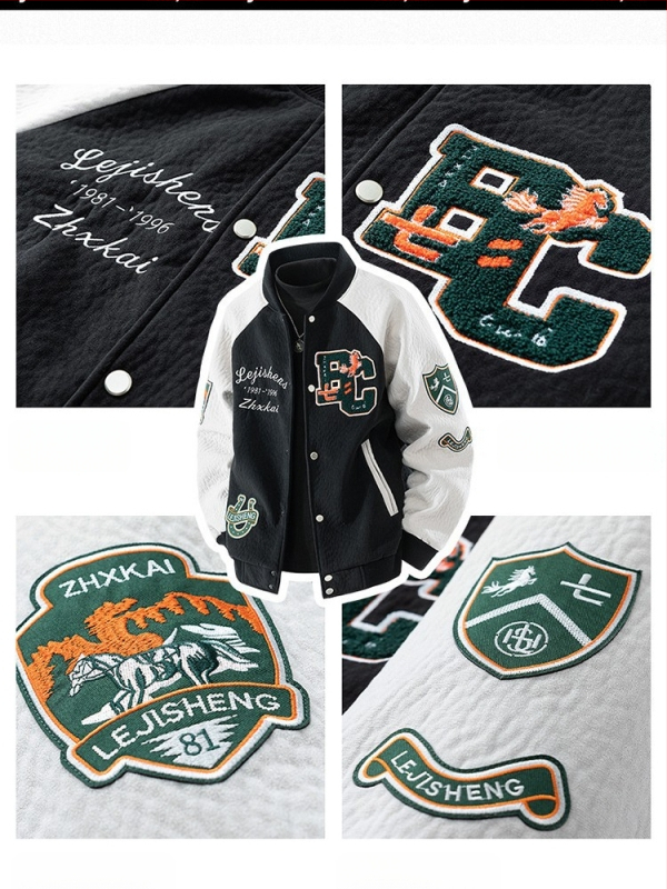 Мъжко бейзболно яке от велурено флисе с бродирани емблеми и апликации, 95% полиестер тъкан, подплата полиестер, смес от химически влакна, карикатурен модел