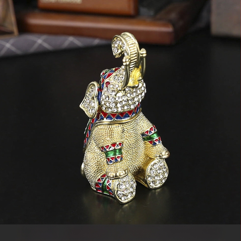 Cutie de bijuterii cu cap de elefant 3D, cu încrustări de diamante – metal, lux ușor, model FLC096, China