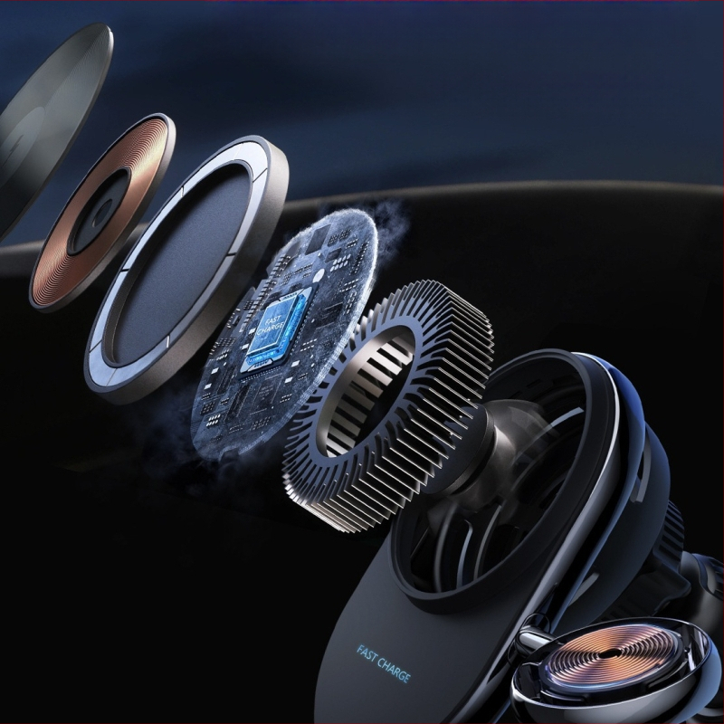 Автомобилен магнитен безжичен заряден държач за iPhone и Apple Watch, 15W, монтаж върху въздушен вентил, 2-в-1 държач