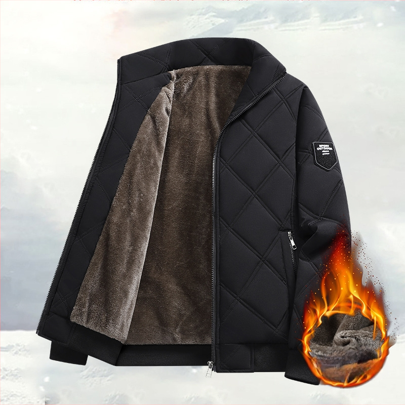 Ανδρικό βαμβακερό μπουφάν με ψηλό γιακά, καρντγκάν σχέδιο, φερμουάρ μπροστά, παχύ γέμισμα πολυεστέρα, 3D τσέπες