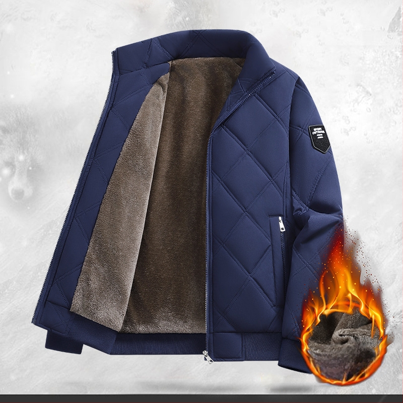 Ανδρικό βαμβακερό μπουφάν με ψηλό γιακά, καρντγκάν σχέδιο, φερμουάρ μπροστά, παχύ γέμισμα πολυεστέρα, 3D τσέπες