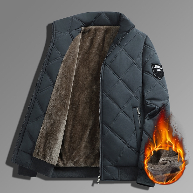 Ανδρικό βαμβακερό μπουφάν με ψηλό γιακά, καρντγκάν σχέδιο, φερμουάρ μπροστά, παχύ γέμισμα πολυεστέρα, 3D τσέπες