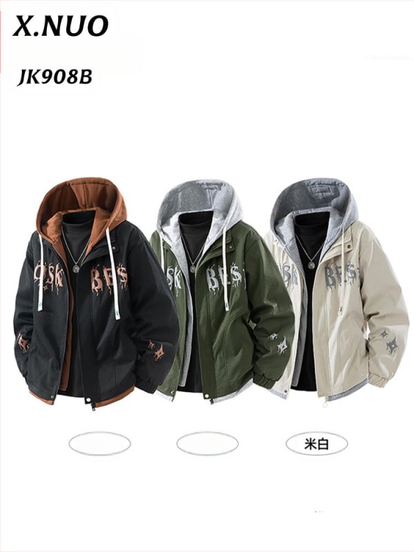 Ανδρικό μπουφάν εξωτερικού τύπου με κουκούλα, ανεμοφράκτο, πολυεστερικό ύφασμα, μακριά μανίκια, μεσαίας πυκνότητας