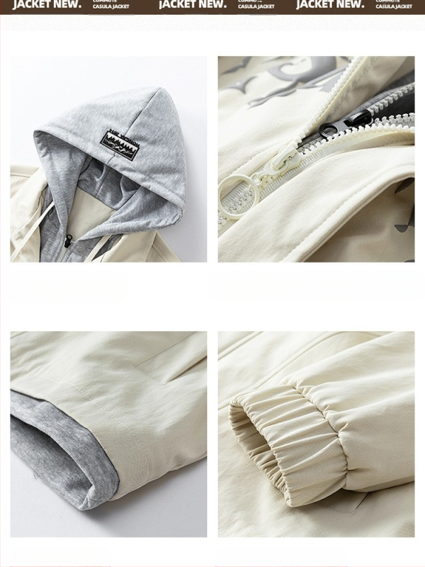 Ανδρικό μπουφάν εξωτερικού τύπου με κουκούλα, ανεμοφράκτο, πολυεστερικό ύφασμα, μακριά μανίκια, μεσαίας πυκνότητας