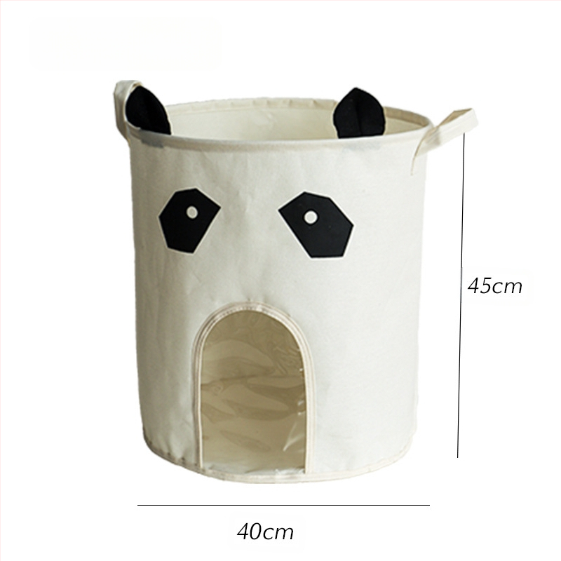 Audinio vaiko žaislų laikymo dėžė su skaidriu paneliu, sulankstoma, animacinių filmų dizainas, medvilninis audinys, šiuolaikiškas minimalistinis stilius, žaislams ir smulkmenoms