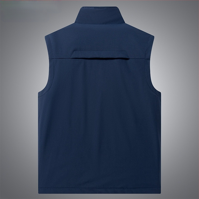 Мъжки жилетка-кардиган за пролет-есен, тънък материал, стояща яка, цип, водоустойчив и ветроустойчив, множество джобове