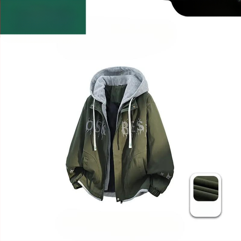 Geacă bărbătească cu glugă, aspect de două părți, Camel Wool și poliester, JK908